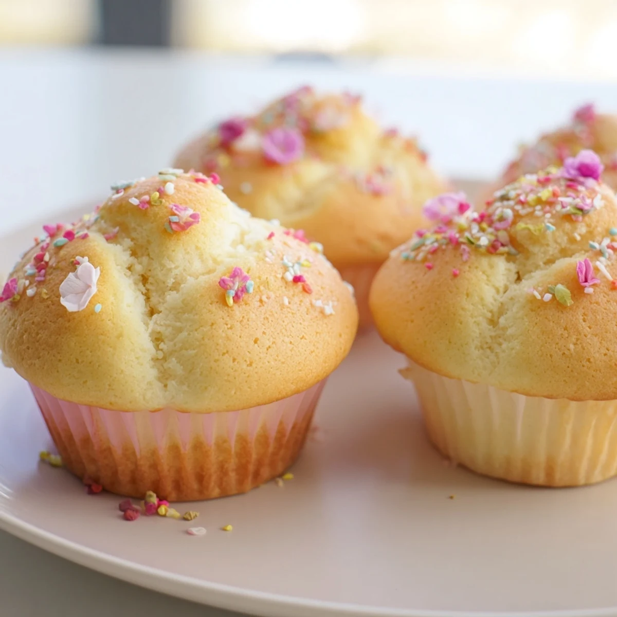 Soft pastel Steamed Blooming Cupcakes bursting open, garnished with edible flower petals