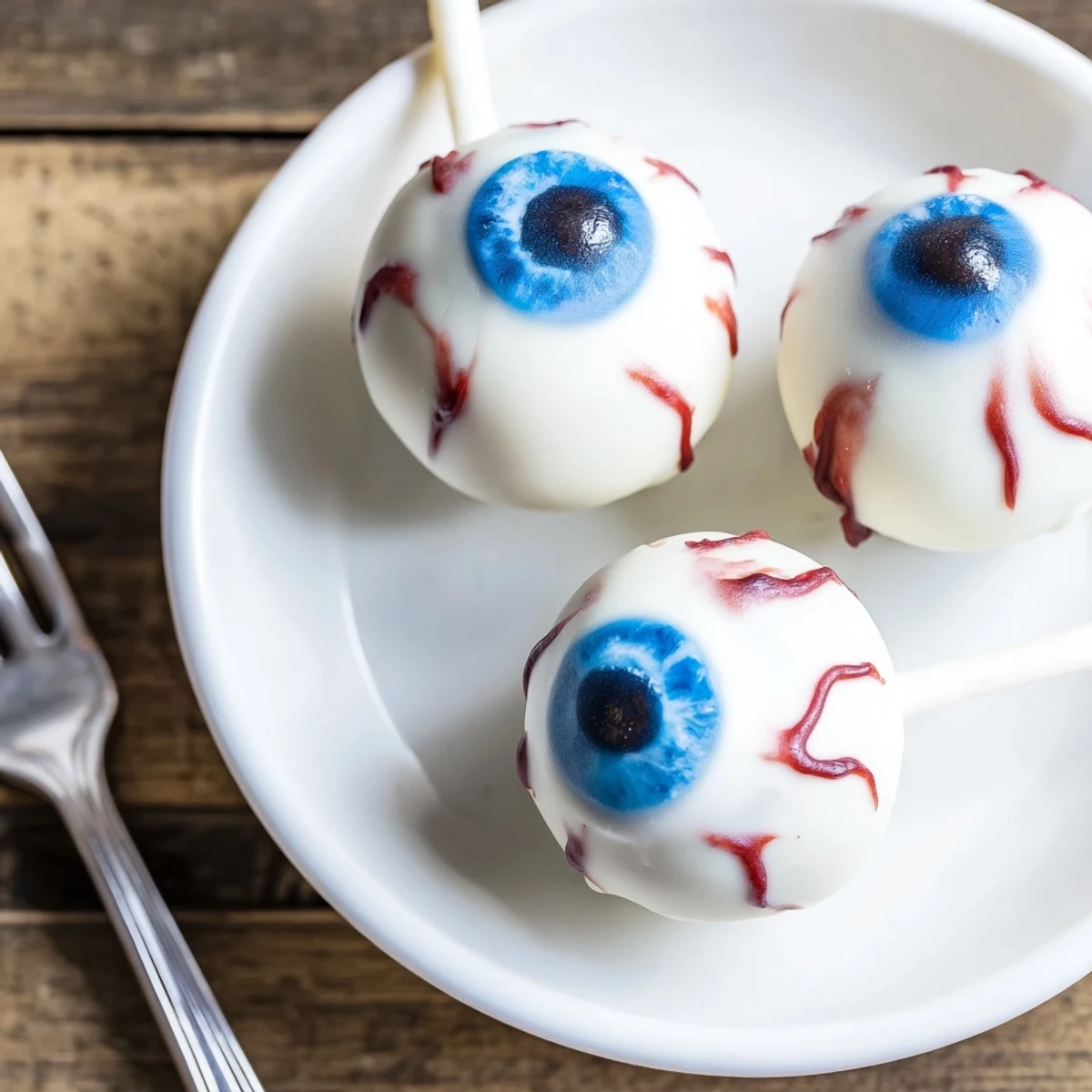 Glossy Halloween Cake Eyeballs featuring colorful irises and bloodshot veins served at a haunted party