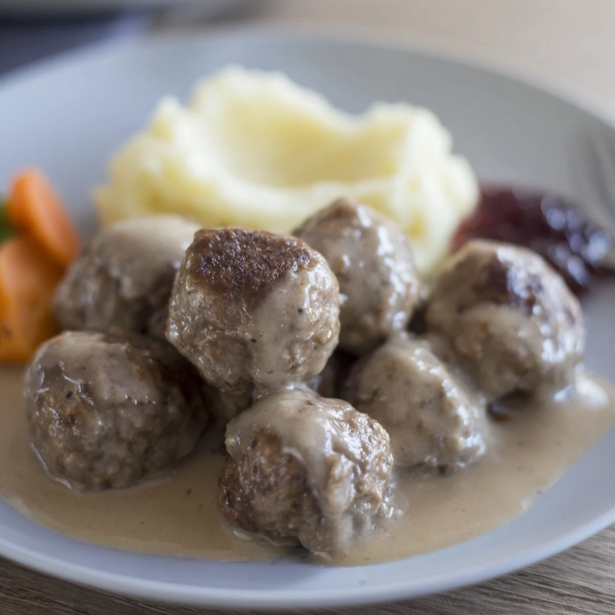 Sizzling Homemade Ikea Meatballs browned in skillet, fragrant with nutmeg and allspice.