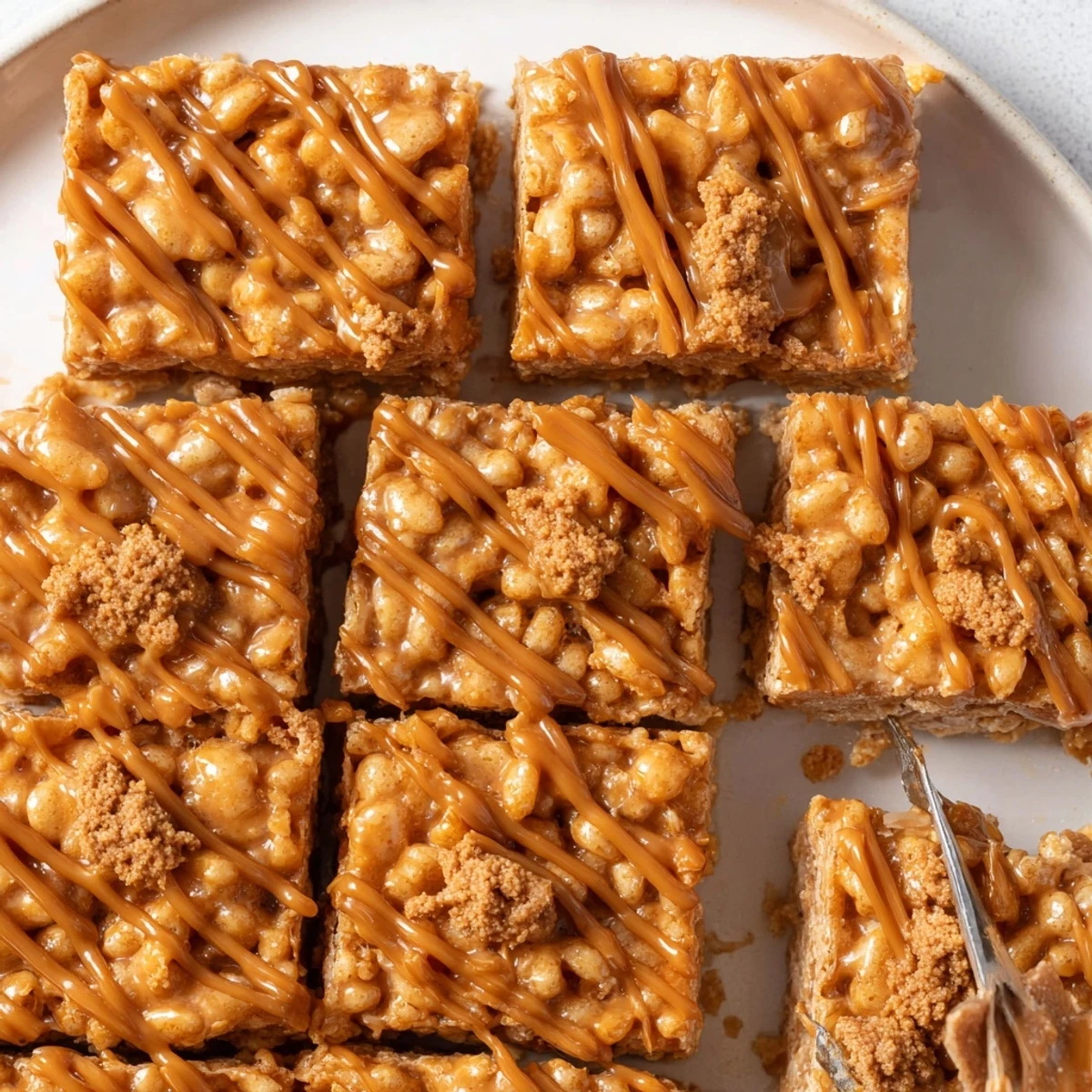 Homemade Biscoff Rice Krispie Treats cooling on parchment, ready for coffee