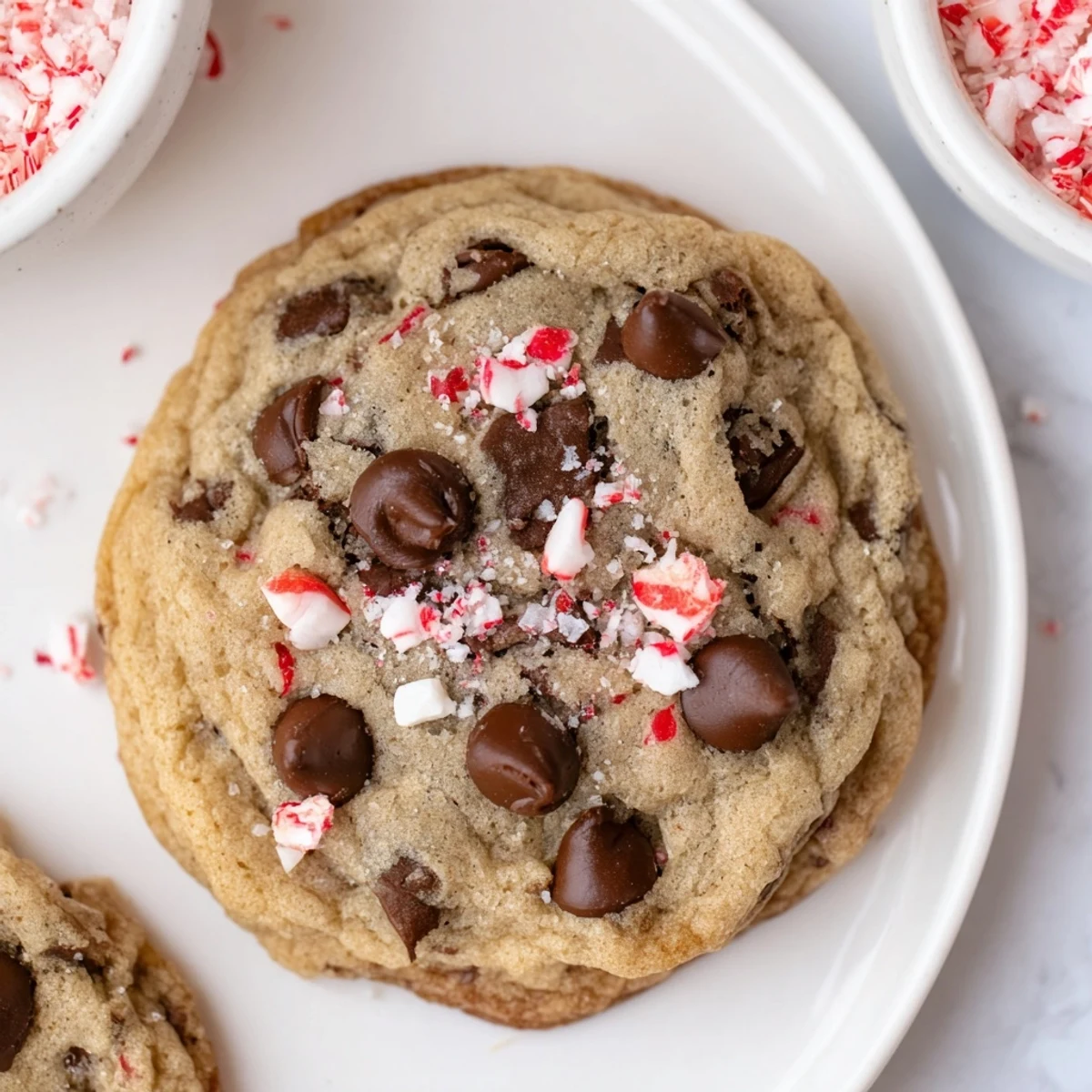 Peppermint Chocolate Chip Cookies arranged on plate, crisp edges, minty chocolate aroma