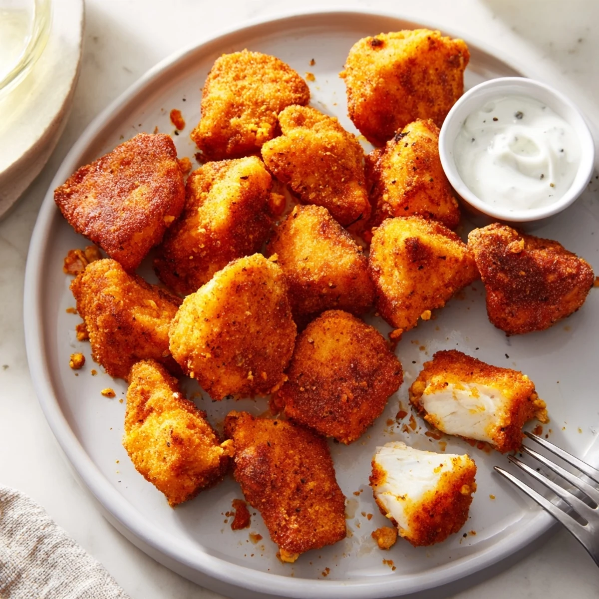Buttermilk marinated Chicken Bites with crunchy crust, served with tangy ranch