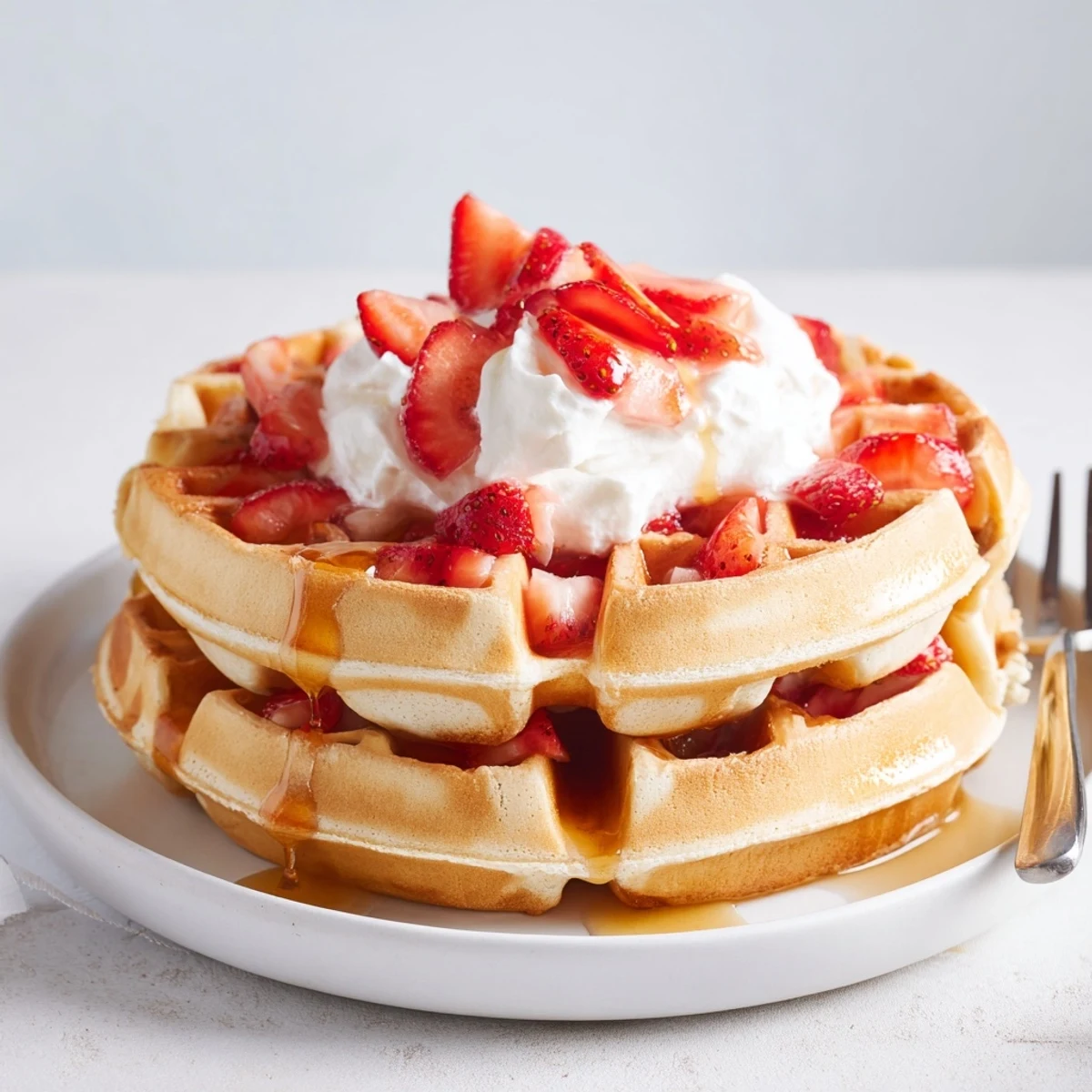 Strawberry Waffles Recipe made with diced berries, crisp edges, tender, steamy interior