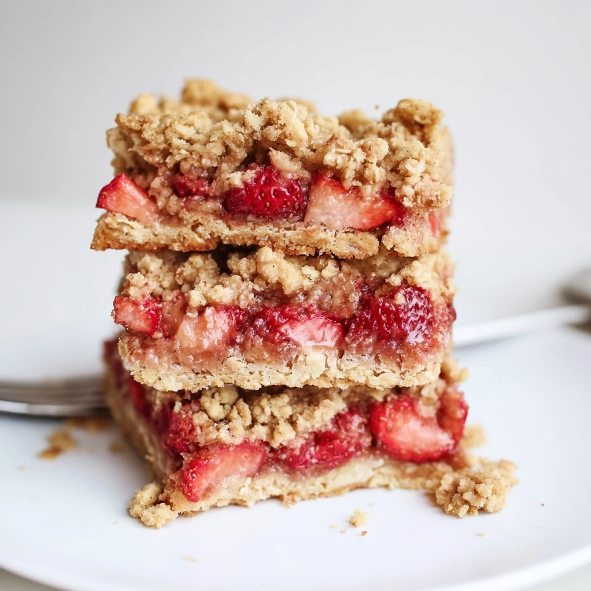 Strawberry Oatmeal Crumble Bars recipe: golden crumble, glossy strawberry filling, warm slices