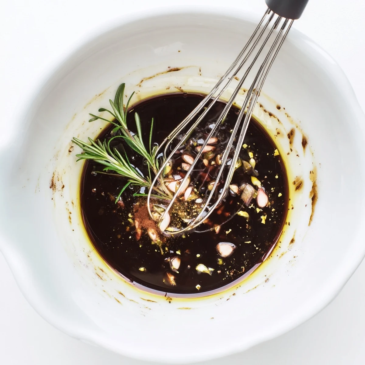 Steak Marinade glistening on sirloin, garlicky aroma, ready for grilling.