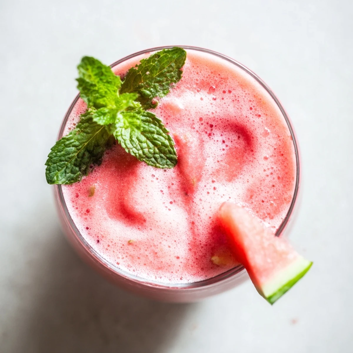 Smooth pink watermelon milkshake garnished with lime wedge and served chilled for summer refreshment