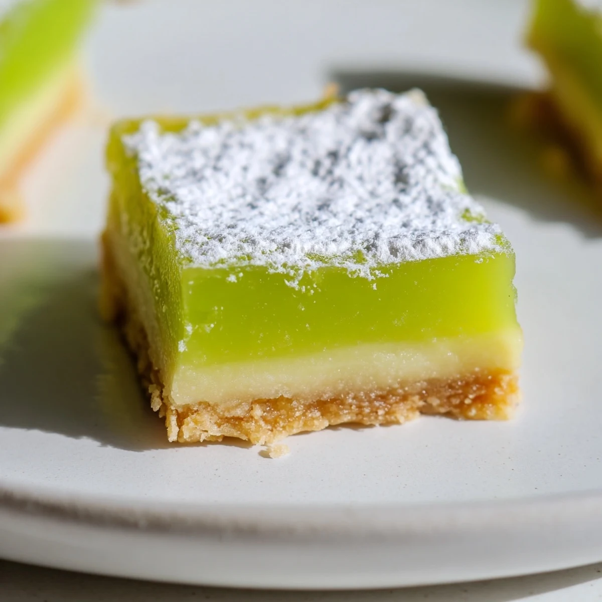 Homemade zesty lime citrus bars sliced into squares showcasing bright tangy lime layer over buttery crumbly base