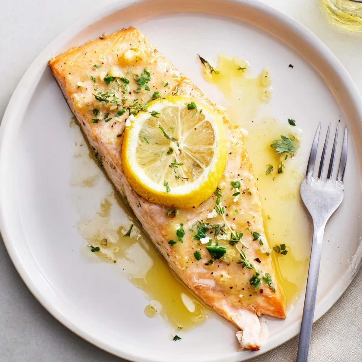 Warm Baked Lemon Dijon Salmon With Garlic, tangy glaze and herb-sprinkled finish