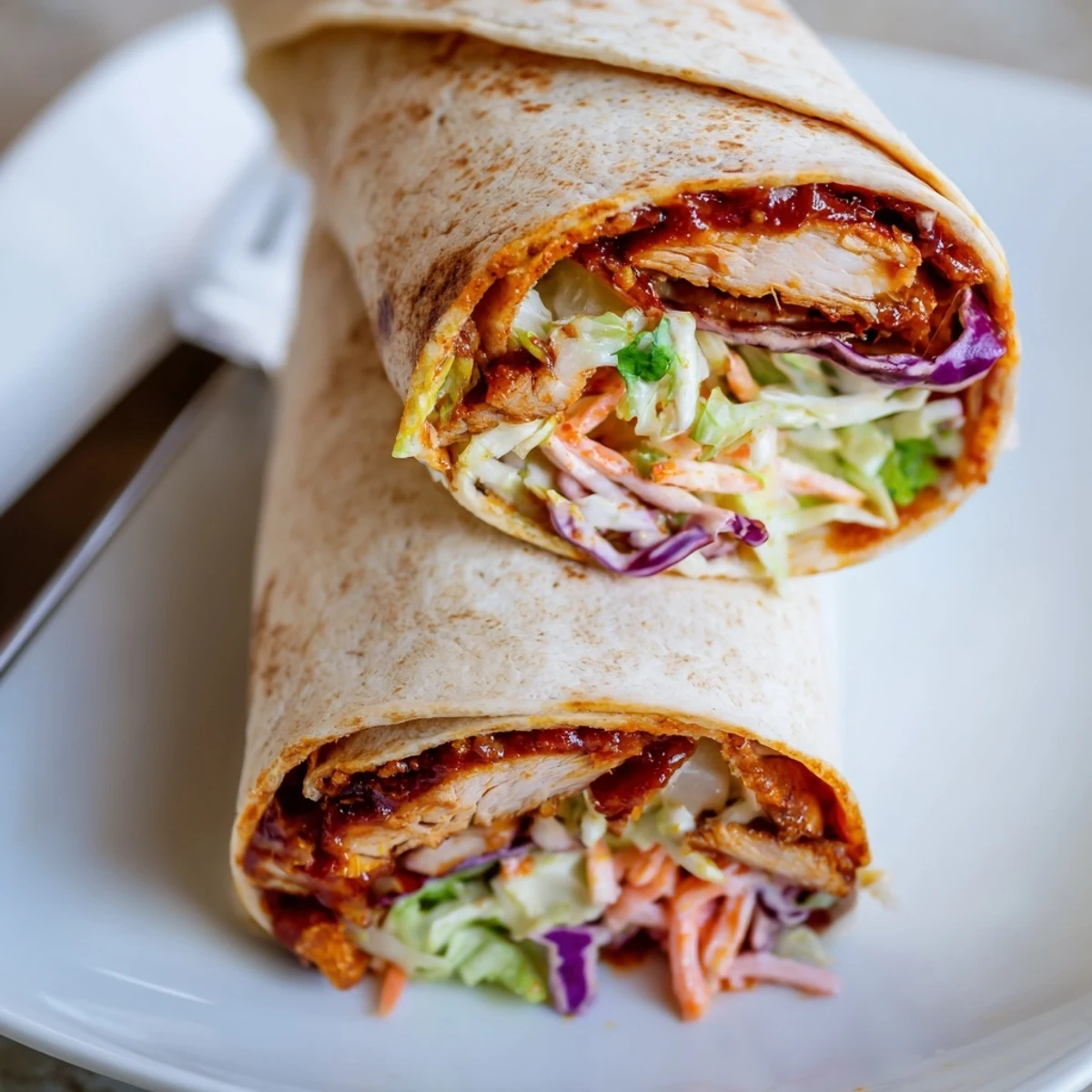 Handheld Bbq Chicken Coleslaw Wraps steaming slightly with creamy slaw and smoky aroma