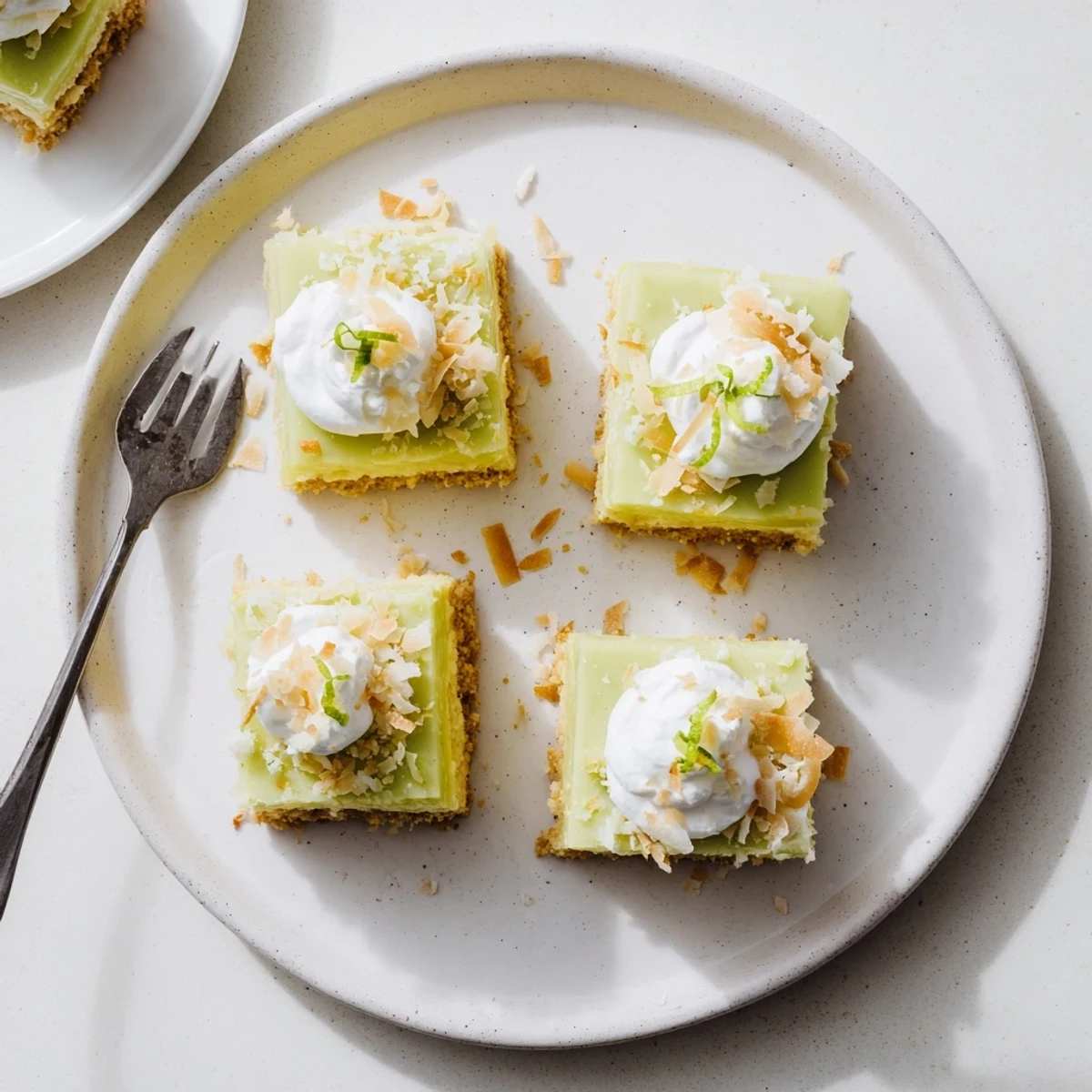 Sliced Tropical Chill Coconut Lime Bars with buttery crust, creamy tangy filling