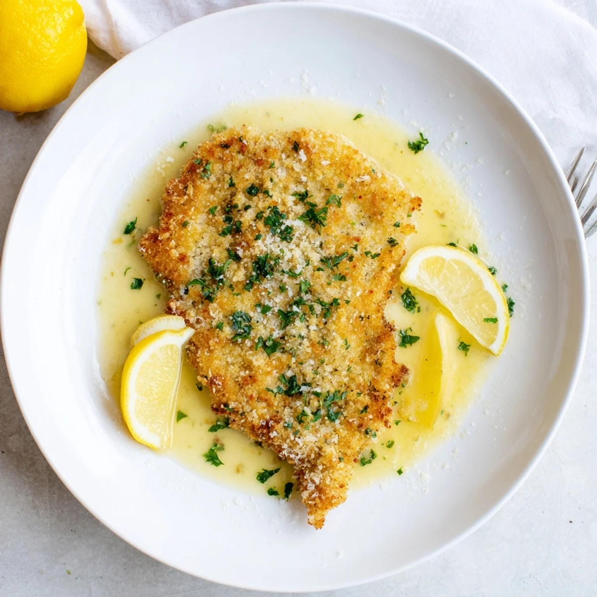 Lemon Chicken Romano Crispy Delight For Cozy Dinners on plate with parsley and wedges
