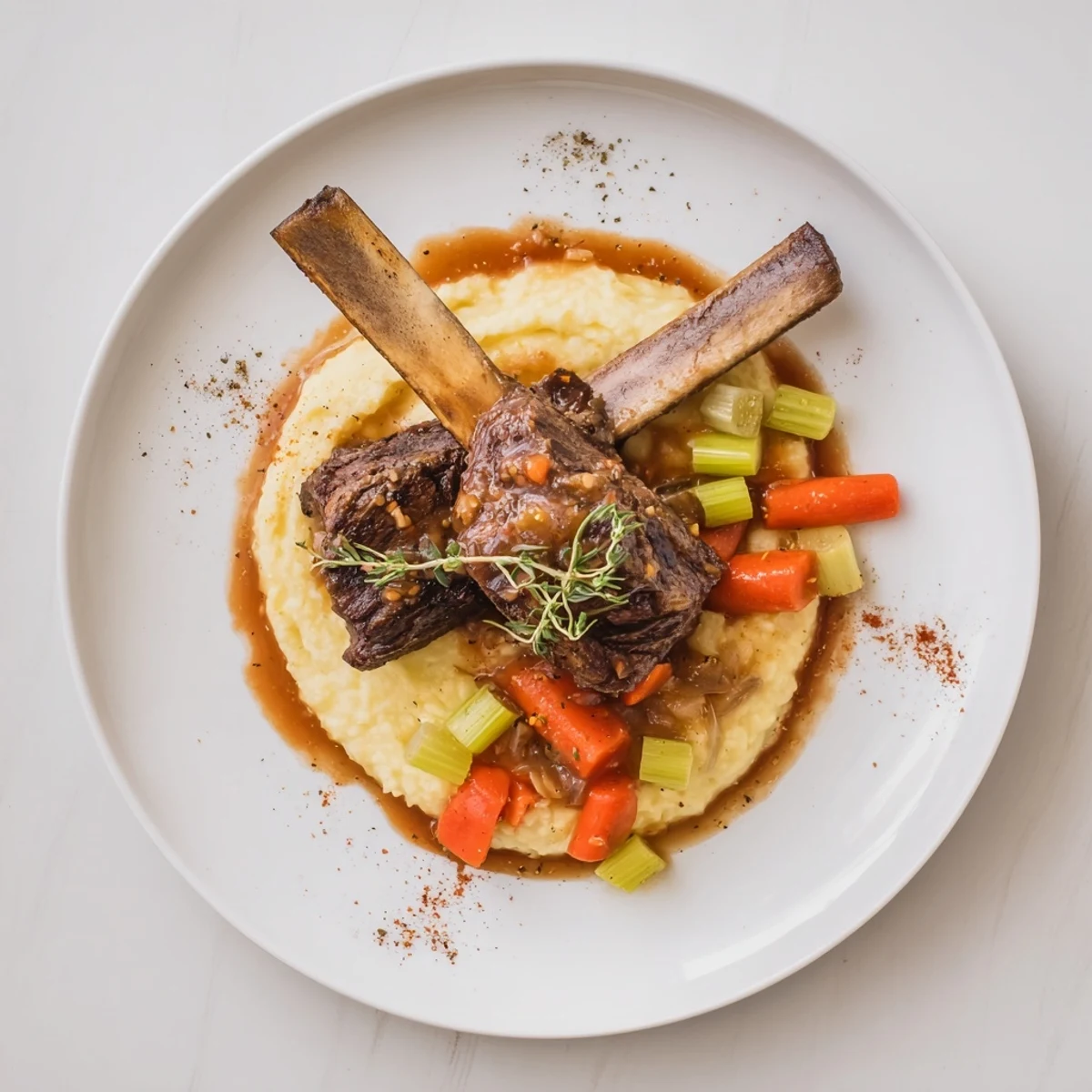 Caramelized edges and tender meat: Slow Cooker Short Ribs with rosemary sprig