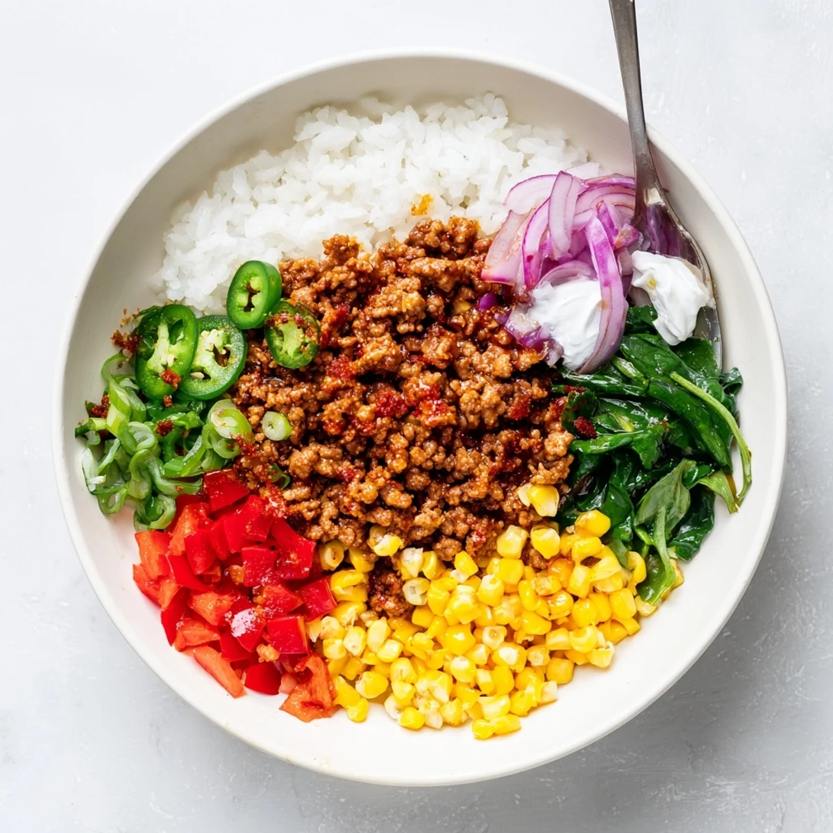 Smoky Viral Ground Beef Hot Honey Bowl served warm, garnished with green onions