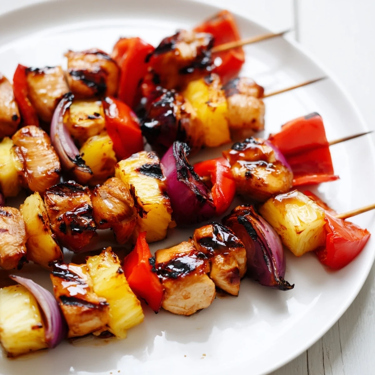 Charred, juicy Hawaiian Turn Turn Chicken Kebabs with caramelized pineapple and peppers.