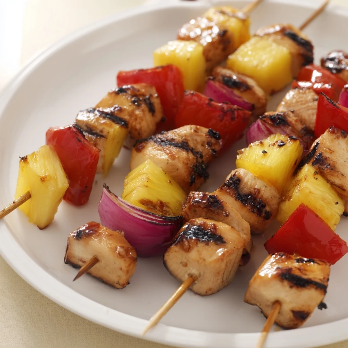 Marinated Hawaiian Turn Turn Chicken Kebabs sizzling on the grill, smoky and aromatic.