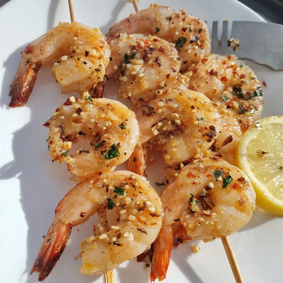 Tray of Marinated Grilled Shrimp, smoky paprika aroma, ready to serve
