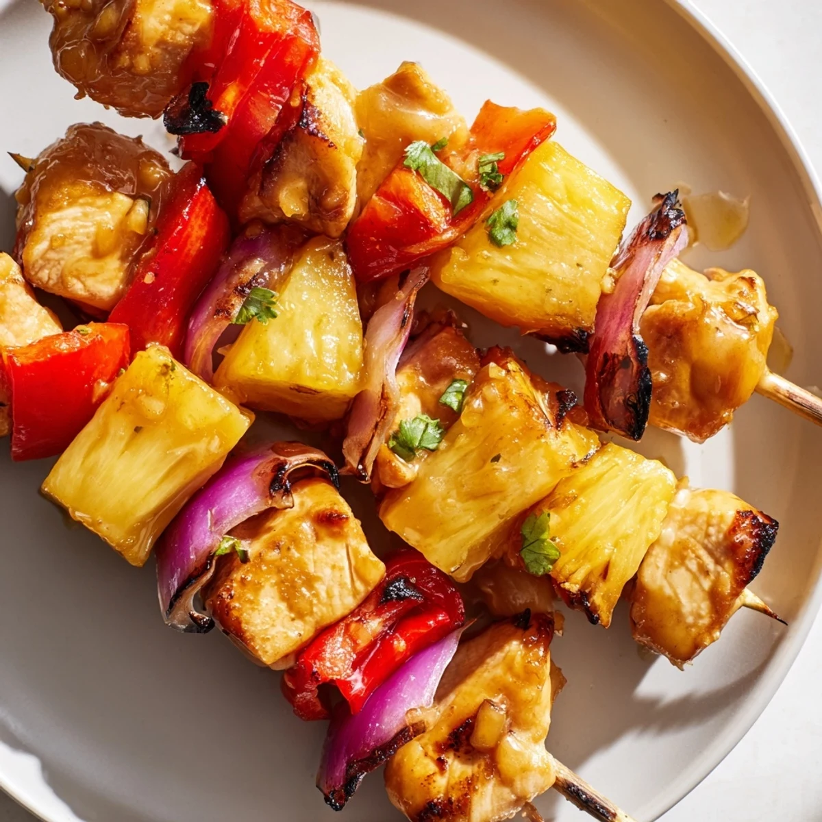 Pineapple Chicken Kabobs with caramelized pineapple and charred chicken, sticky glaze