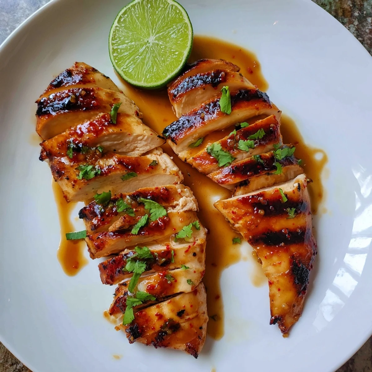 Zesty Grilled Spicy Honey Lime Chicken resting on platter with lime wedges