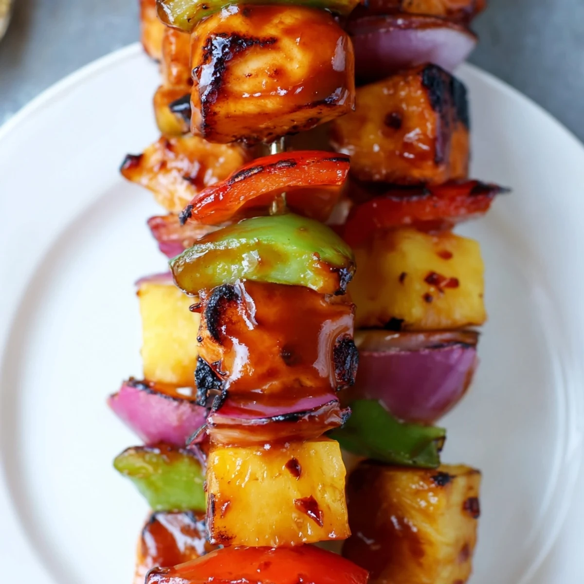 Weeknight Bbq Pineapple Chicken Kabobs served hot over rice, vibrant colors