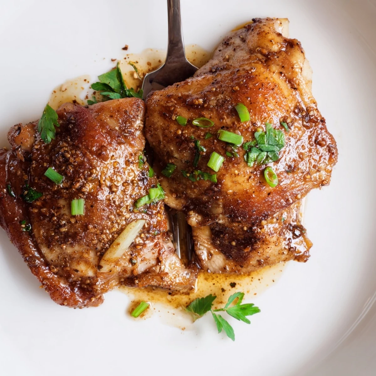 Sweet And Sticky Honey Butter Chicken Thighs served hot over fluffy white rice