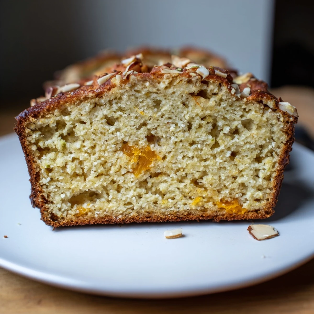 Warm Gluten Free Orange Cardamom Bread with toasted almonds, ready for breakfast