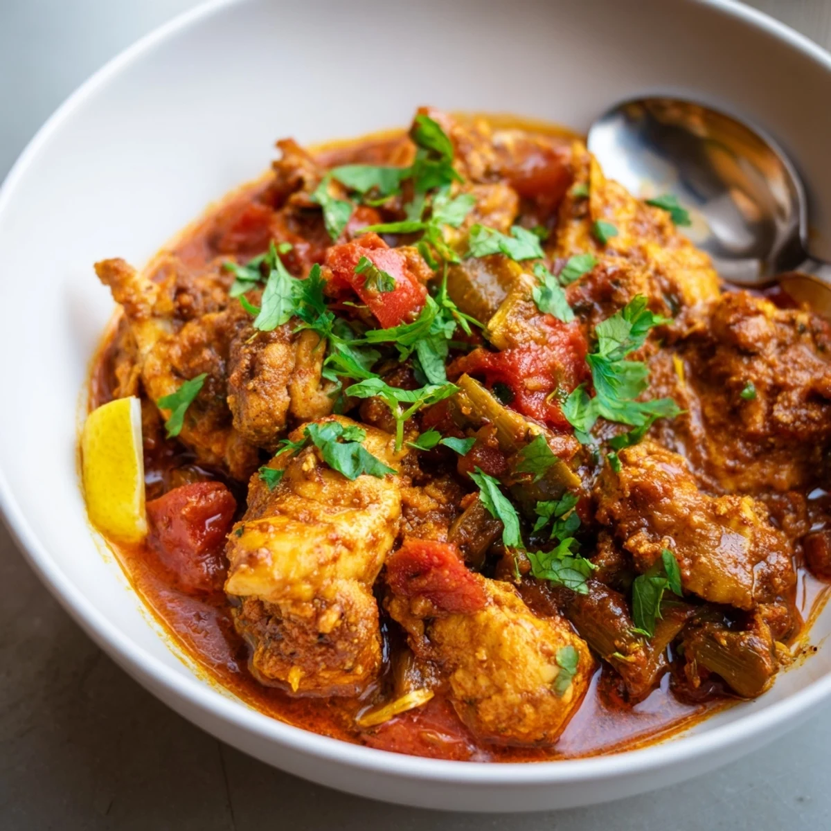 Heavenly Homemade Indian Chicken Curry paired with fluffy basmati rice and naan