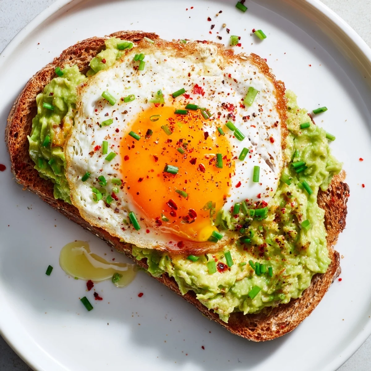 Golden toast topped with creamy mashed avocado and a perfectly fried egg
