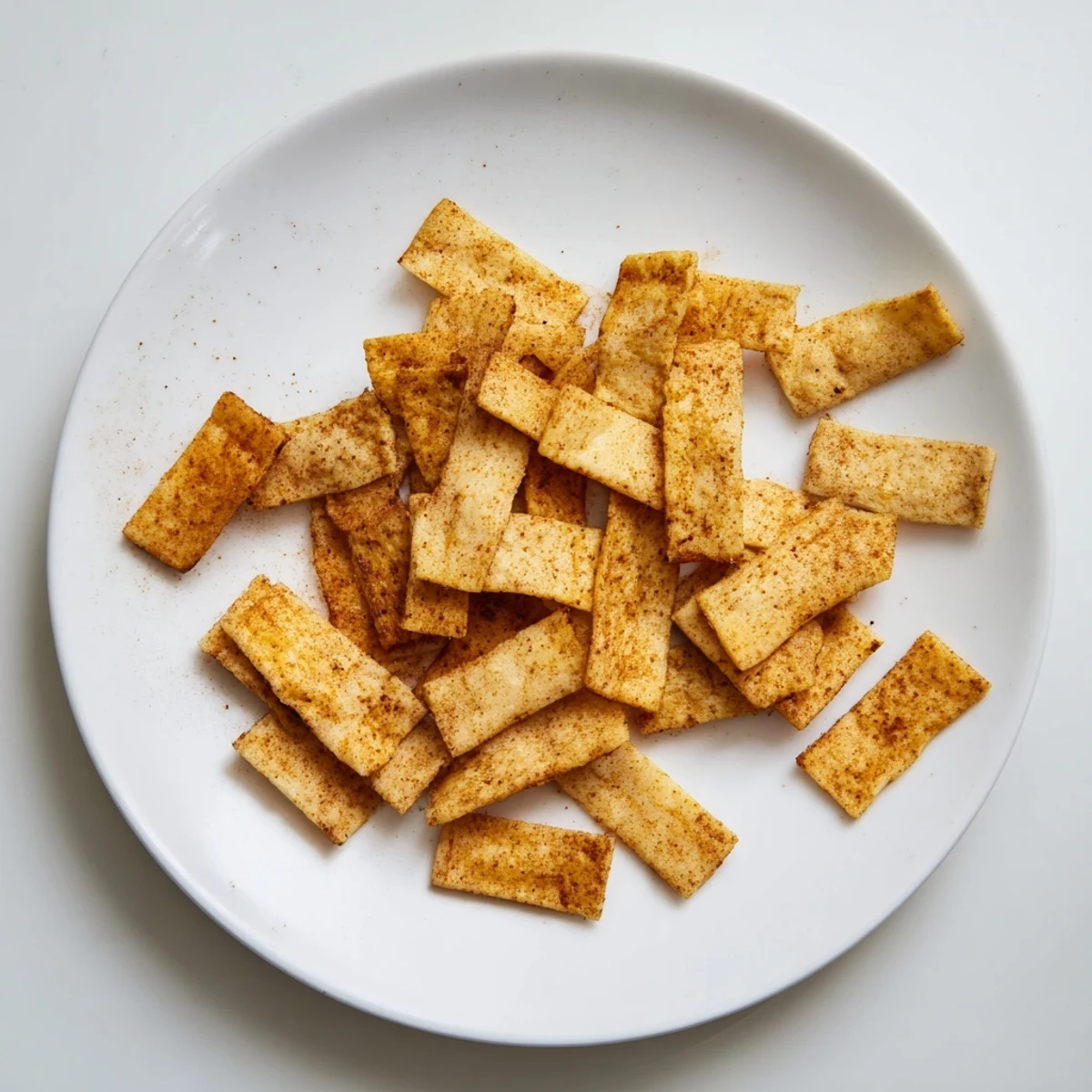 Golden brown crispy chickpea chips arranged on a wooden serving board