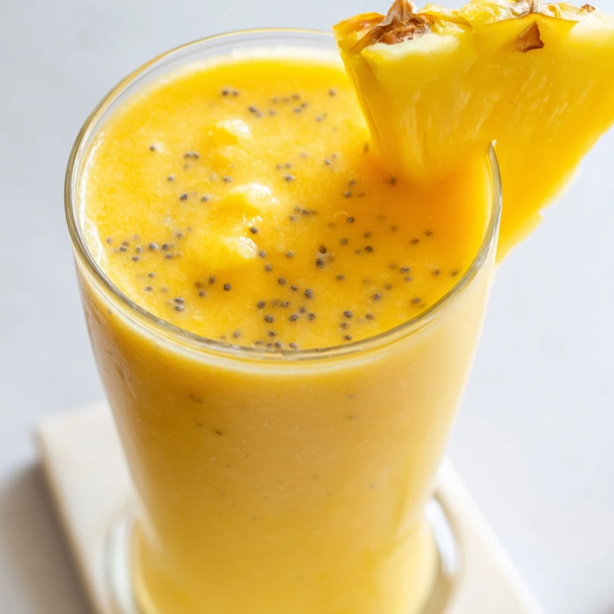 Refreshing Tropical Pineapple Mango Smoothie Recipe served with colorful pineapple wedges on a bright summer day