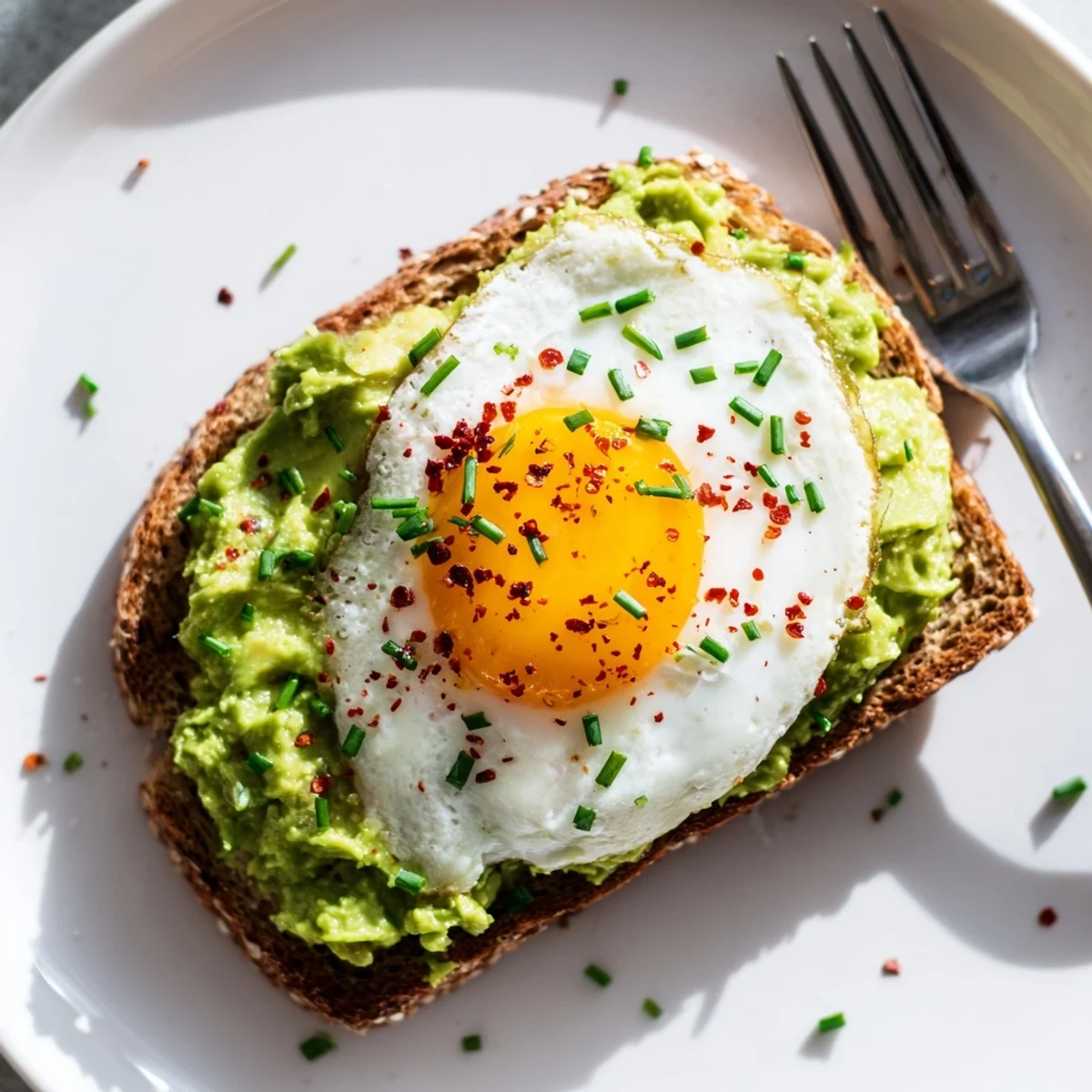 Simple avocado toast with egg featuring soft scrambled eggs on rustic whole grain bread
