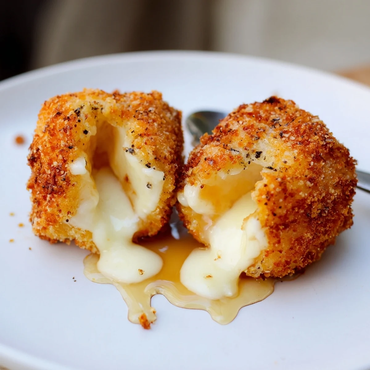 Handheld Irresistible Crispy Mozzarella Poppers With Maple Glaze, smoky-sweet glaze dripping