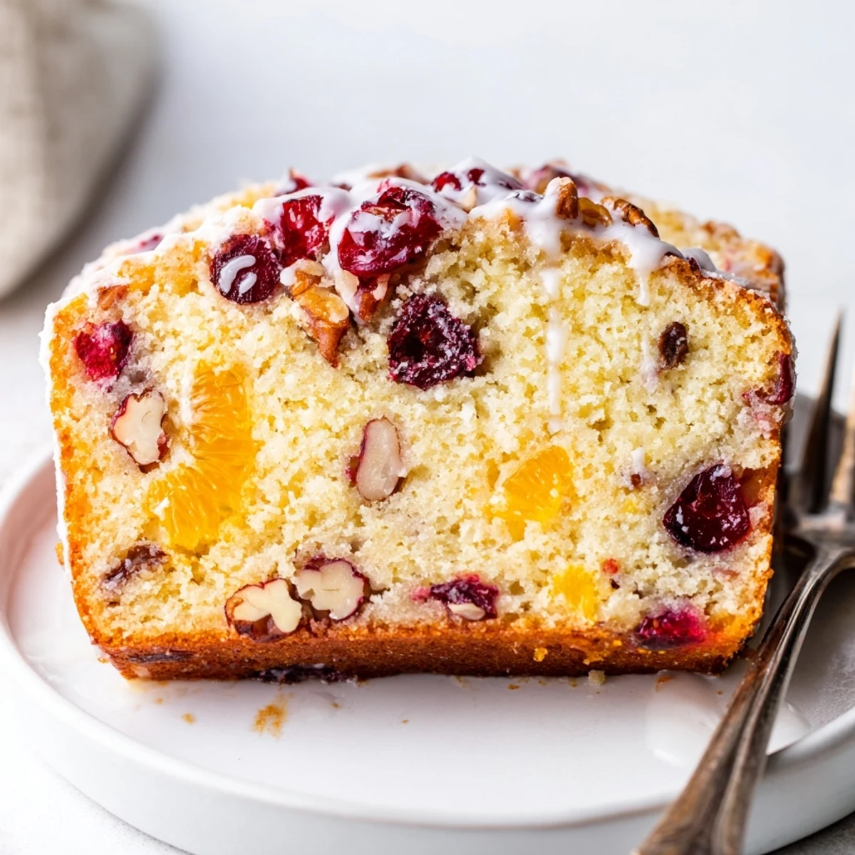 Warm Cranberry Orange Bread loaf with zesty citrus aroma and glossy berries