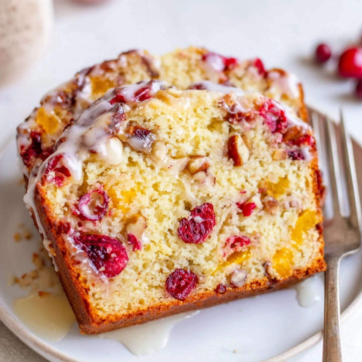 Homestyle Cranberry Orange Bread served with Earl Grey tea and buttery smear