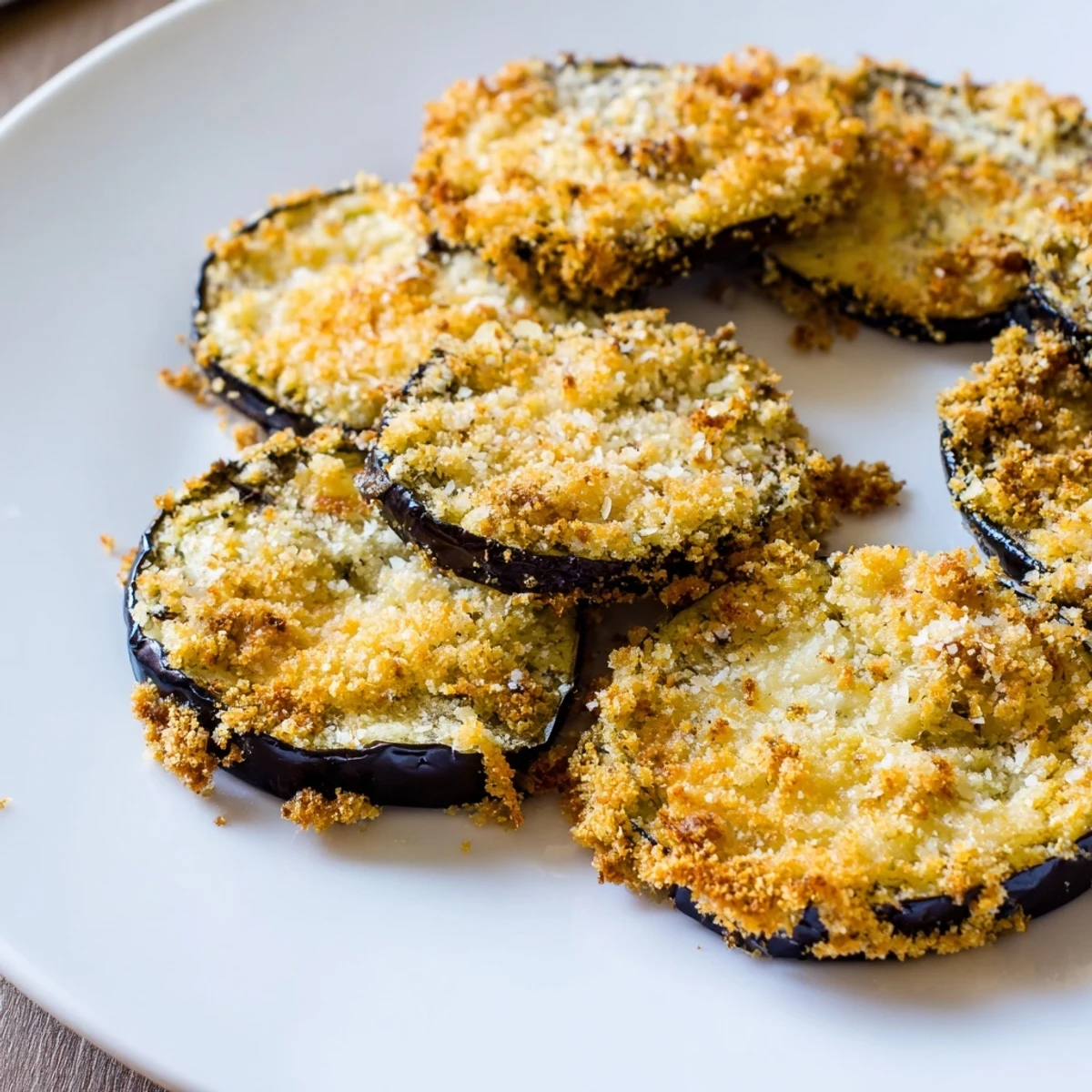 Crispy Baked Eggplant slices golden and crunchy, served with marinara dipping sauce.