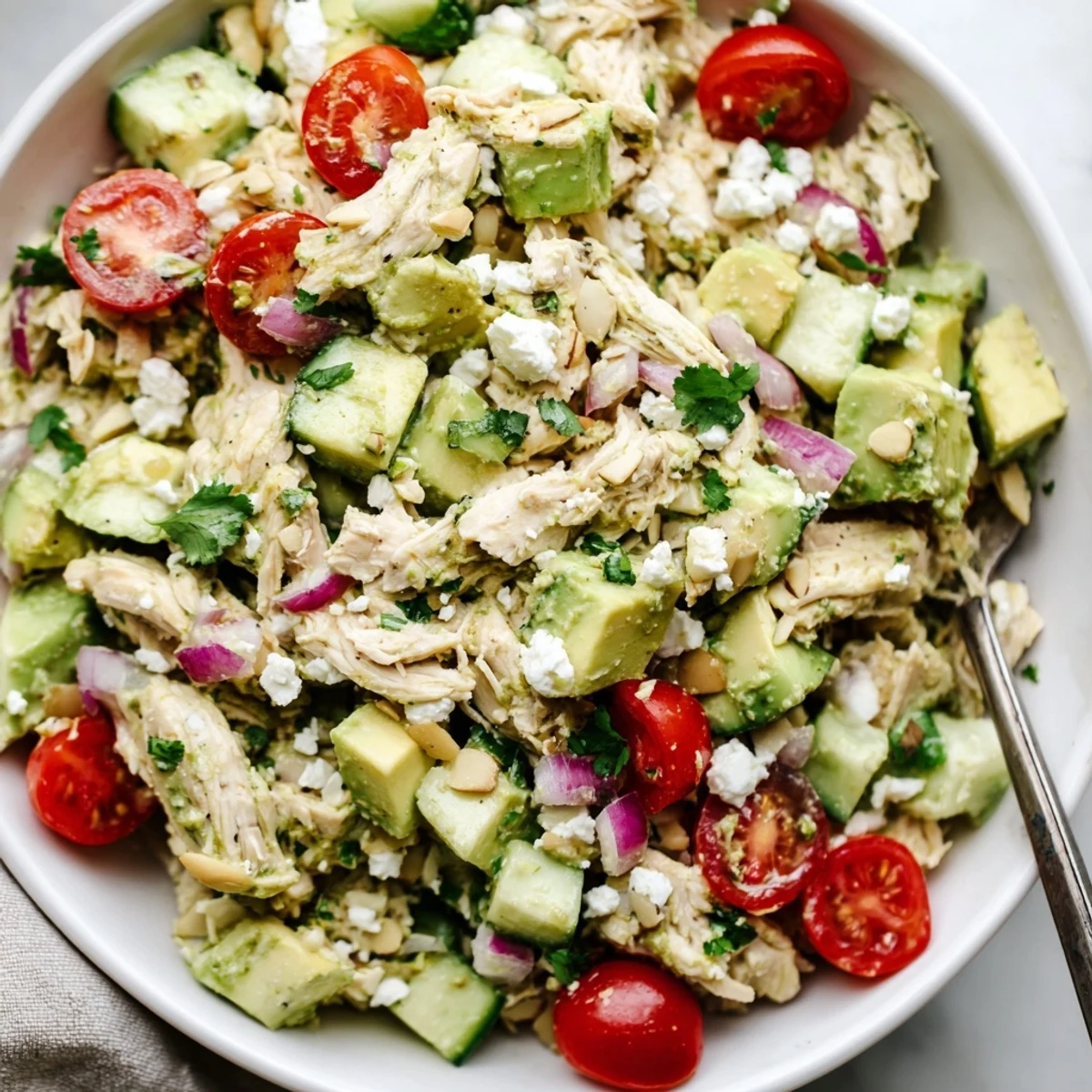 Simple Avocado Chicken Salad served in lettuce wraps for light picnic lunches