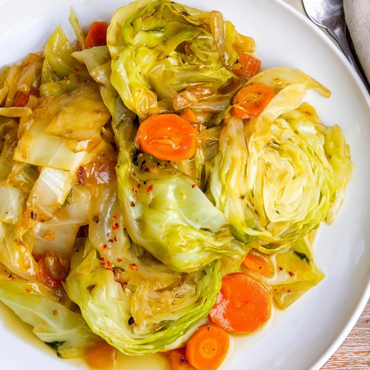 Glistening with apple cider brightness and smoky paprika, Savory Braised Cabbage Recipe.
