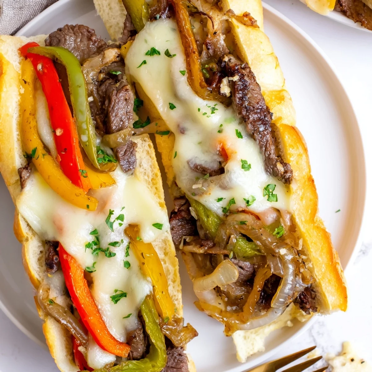 Fresh from the oven Philly Cheesesteak Garlic Bread with sizzling steak and melted provolone