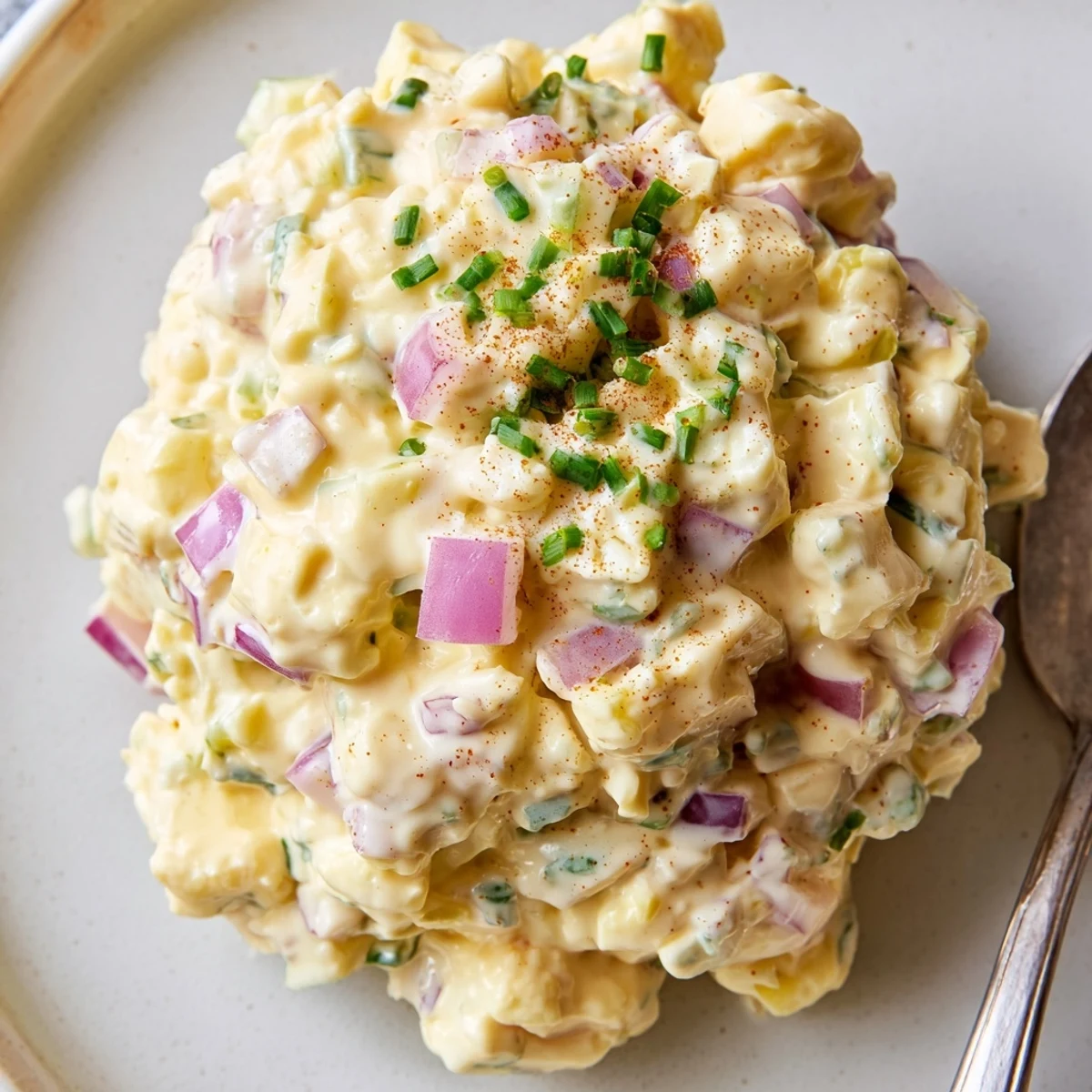 Classic Egg Salad Recipe piled on toasted sourdough, creamy, tangy, speckled with paprika