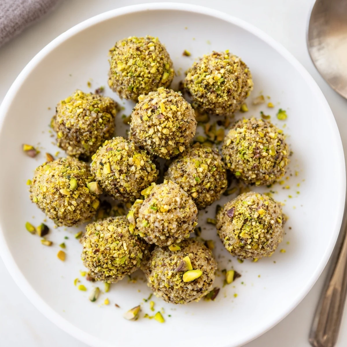Mini Savory Pistachio Crusted Cheese Bites chilled, creamy centers and lemon zest