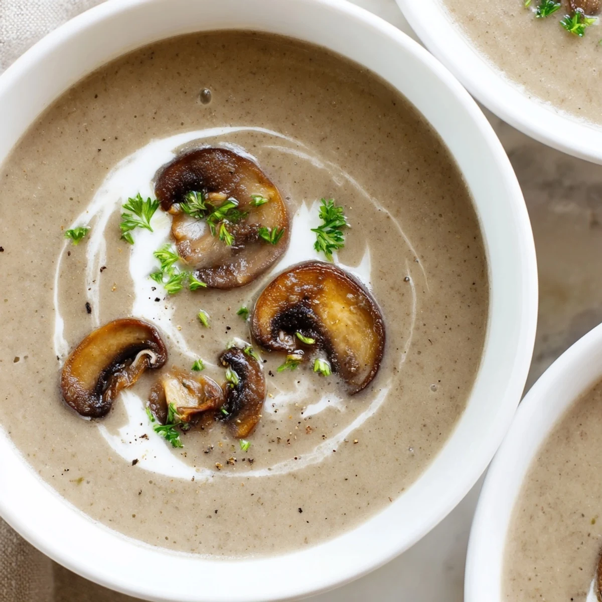 Creamy Mushroom Soup steaming in bowl, earthy aroma, garnish of parsley