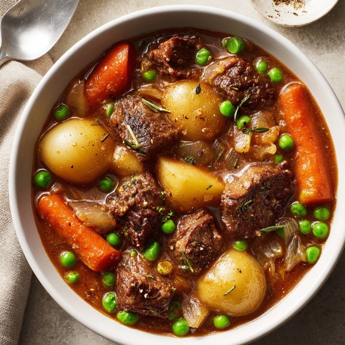 Beef stew steaming in a Dutch oven, tender beef and carrots