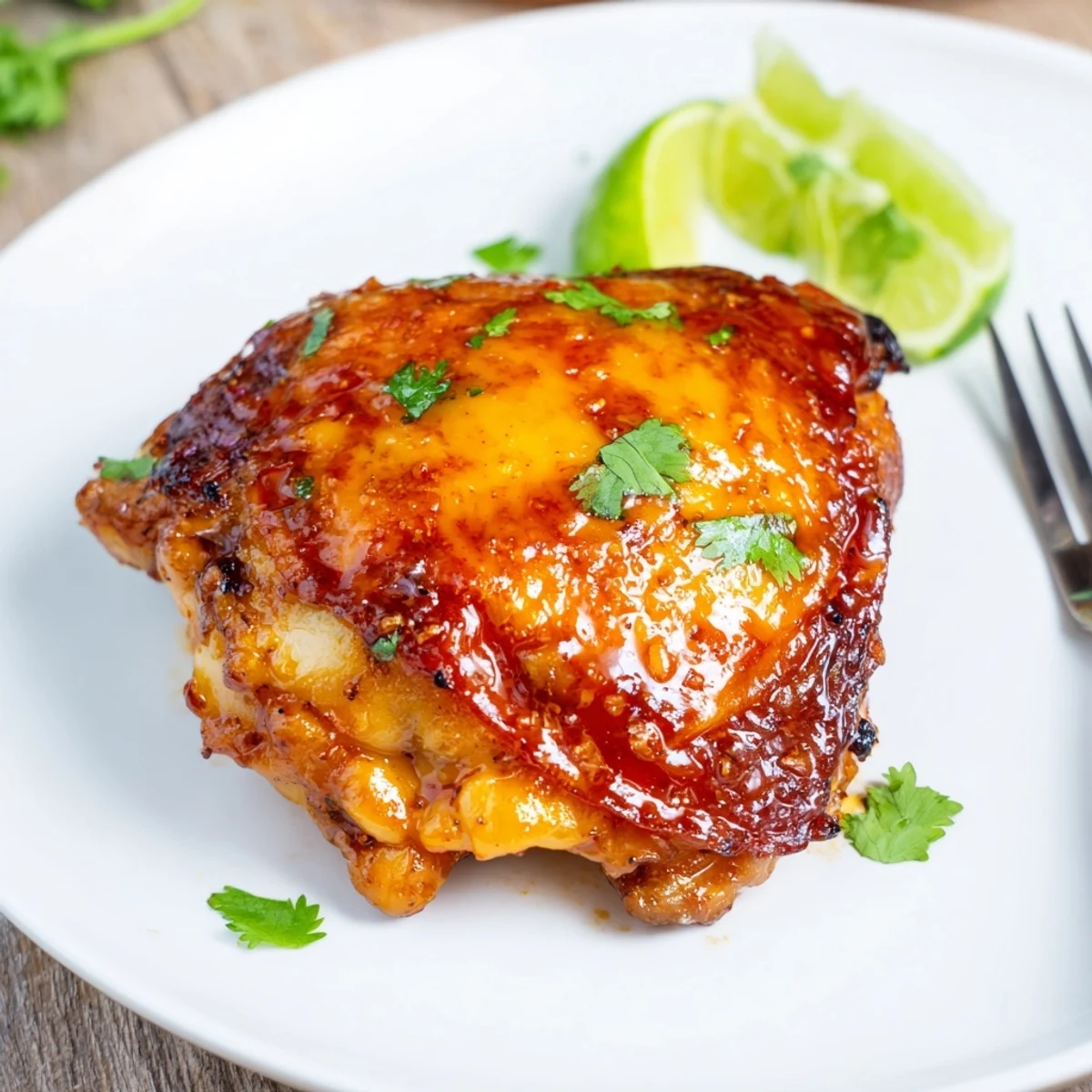 Chipotle Honey Chicken Thighs With Smoked Gouda, golden-browned skin and sticky glaze  