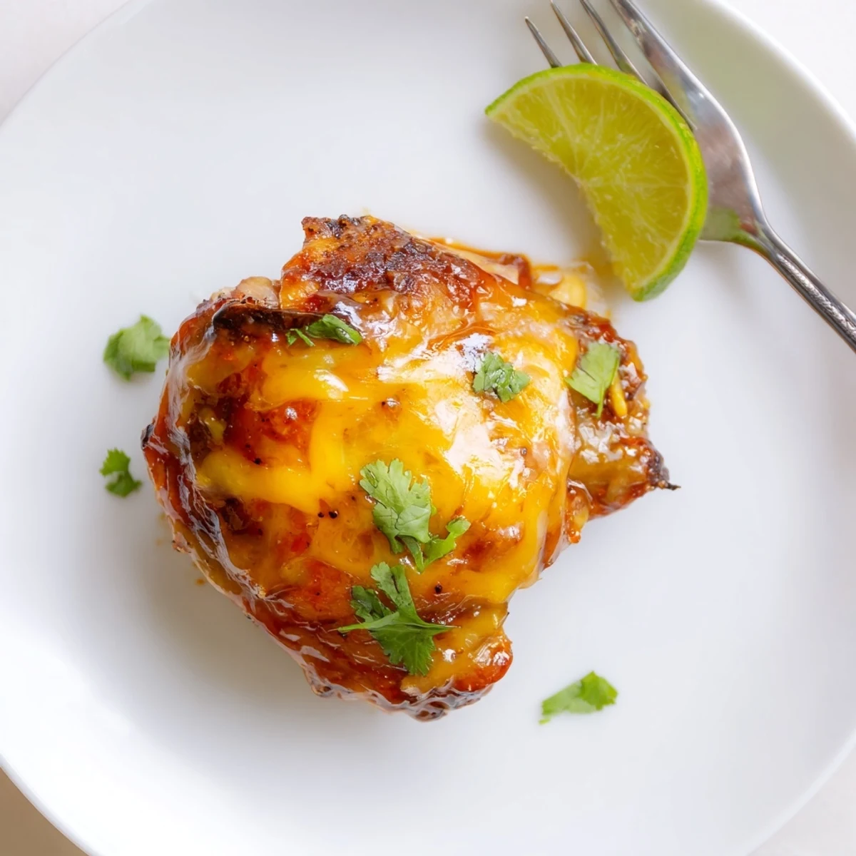 Chipotle Honey Chicken Thighs With Smoked Gouda served with lime wedges and cilantro