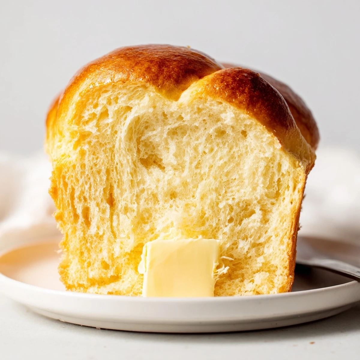 Freshly baked Milk Brioche Soft Bread cooling on wire rack, glossy egg wash