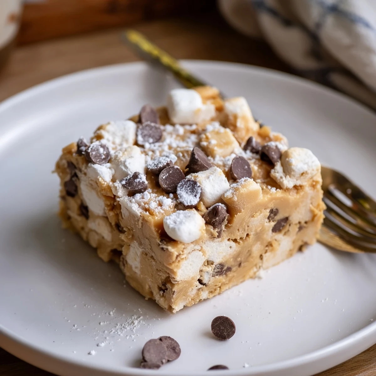 Fanned stacked Gluten Free Peanut Butter Marshmallow squares, ideal for snacktime