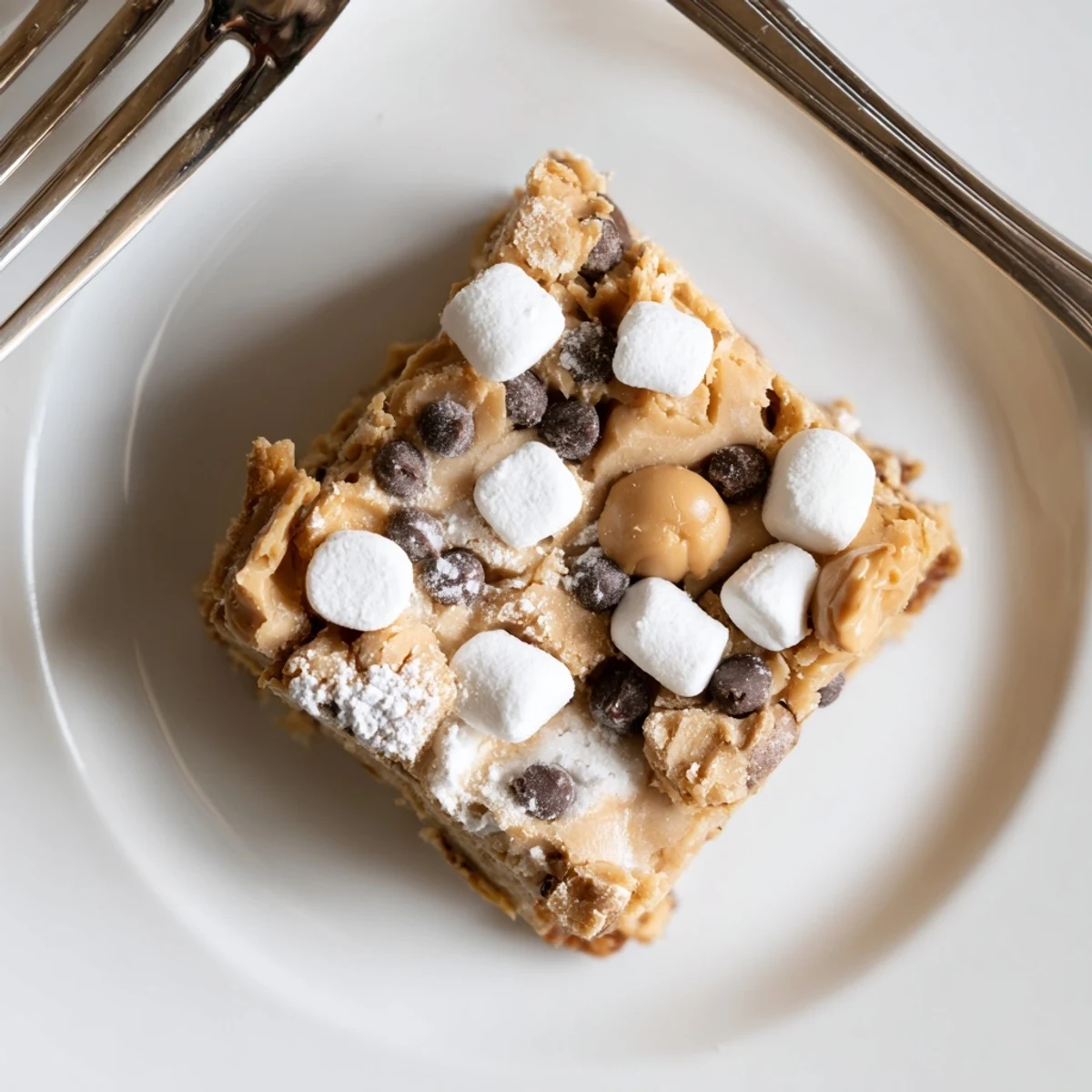 Gluten Free Peanut Butter Marshmallow bars cooling on parchment, chewy, sweet