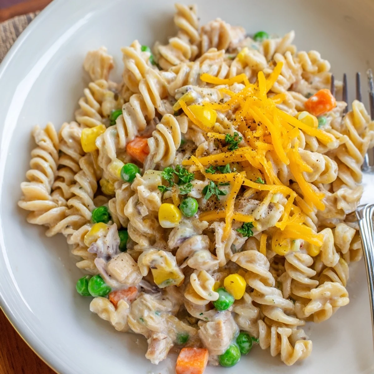 Quick Chicken Pot Pie Pasta creamy skillet of tender chicken, peas, and pasta