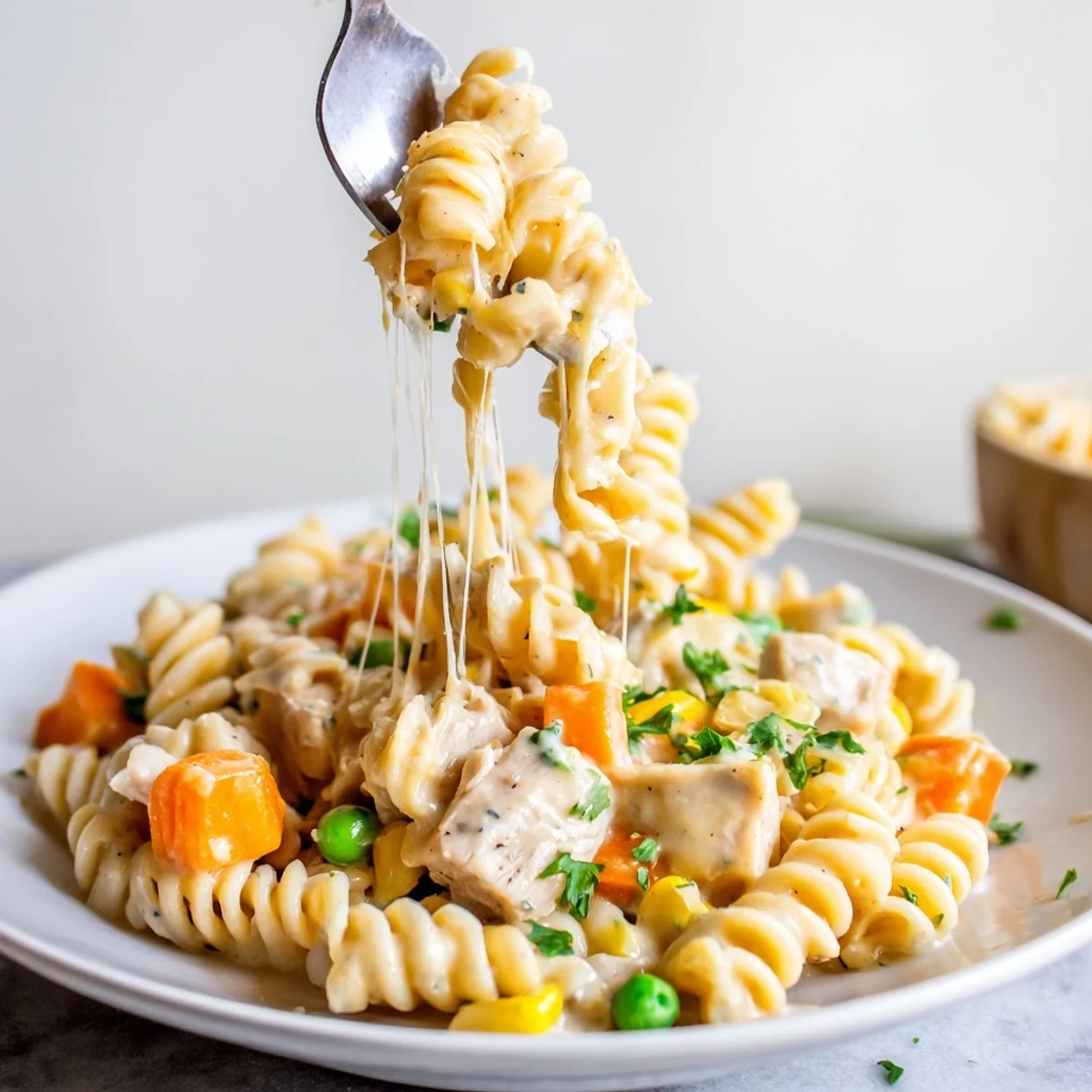 Quick Chicken Pot Pie Pasta one-pan weeknight dinner, creamy sauce coating rotini