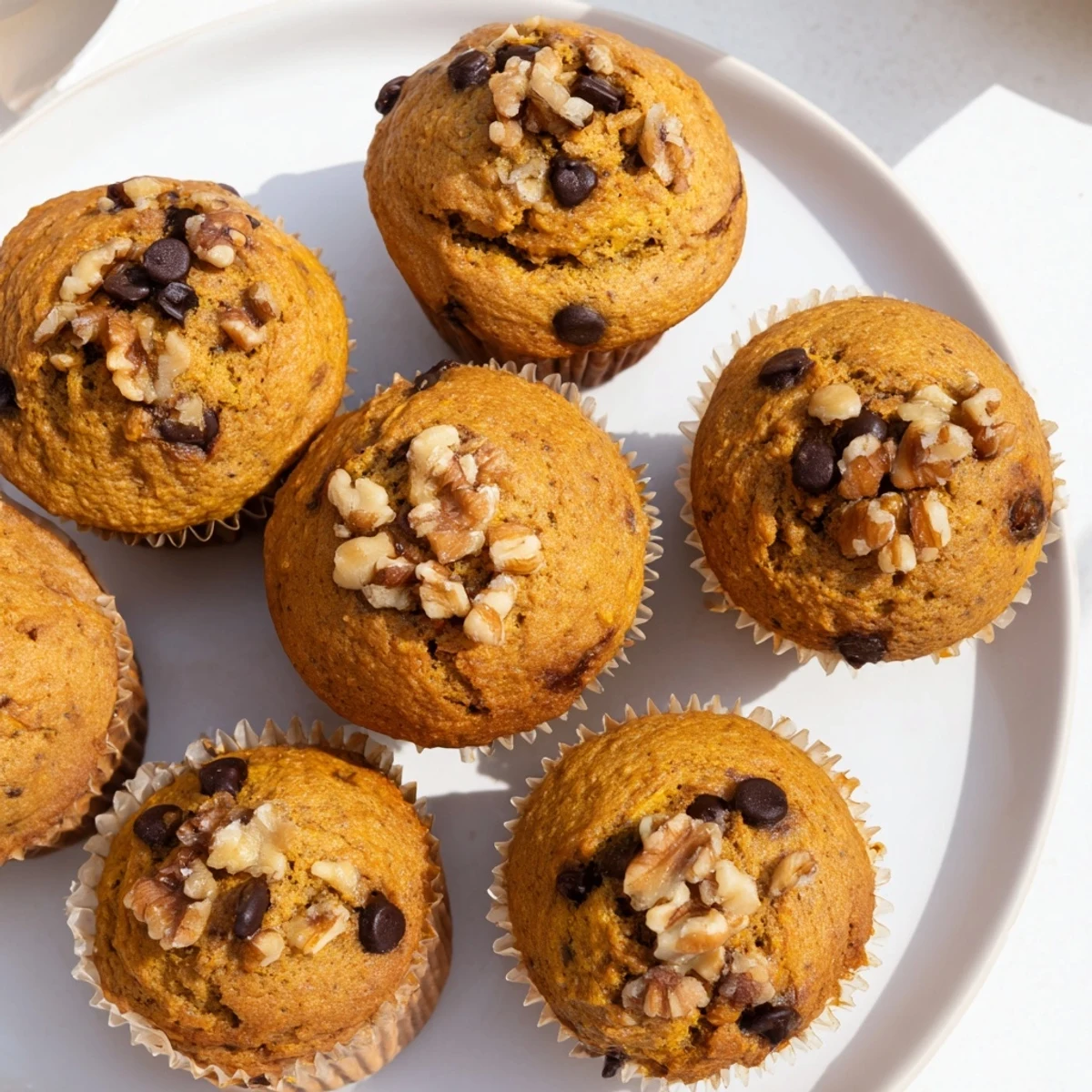 Golden butternut squash banana muffins topped with streusel on a wooden cutting board