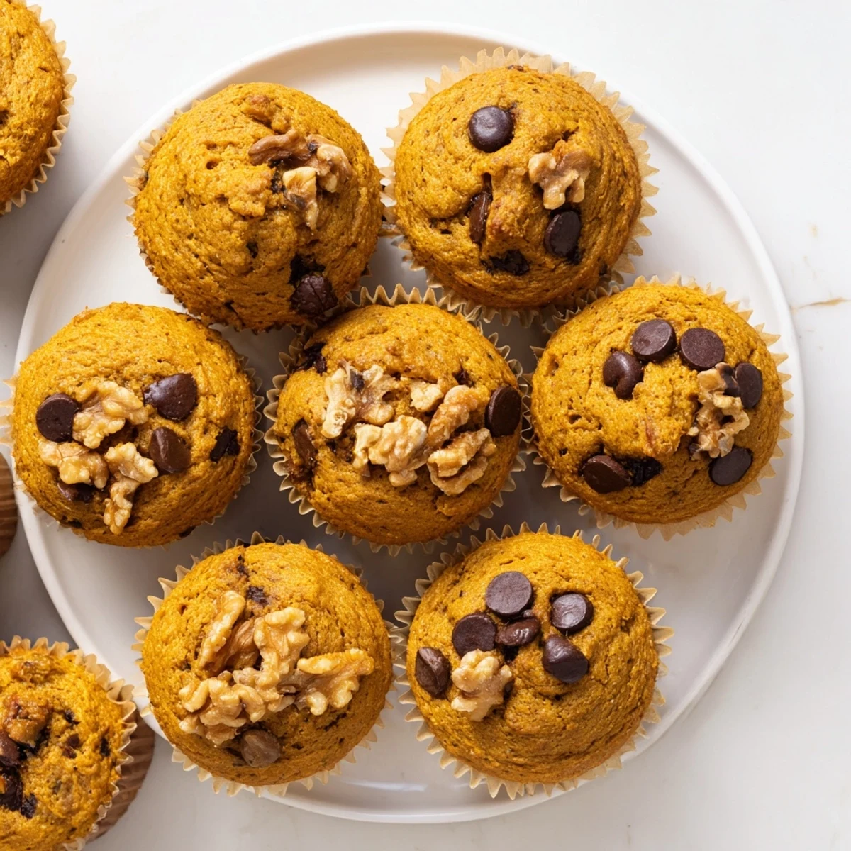 Freshly baked moist muffins with roasted squash and ripe banana slices, dusted with cinnamon